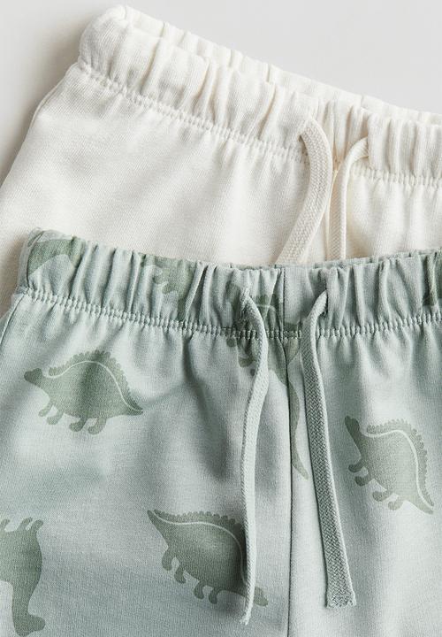 H&M - 2 pack sweatshirt shorts - dusty green dinosaurs