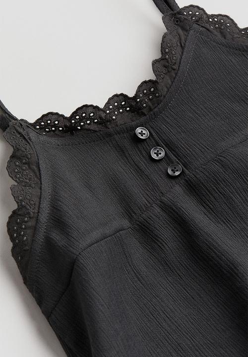 H&M - Frill-trimmed strappy top - dark grey