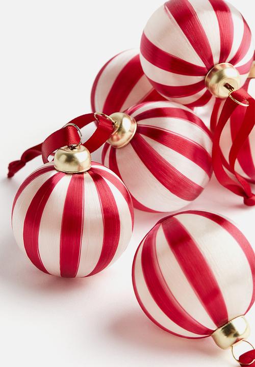 H&M - 6-Pack small christmas baubles - red striped