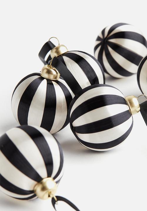H&M - 6-Pack small christmas baubles - black striped