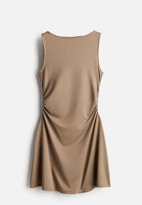 H&M - Gathered dress with flared skirt - greige