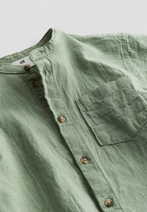H&M - Linen-blend grandad shirt - light khaki green