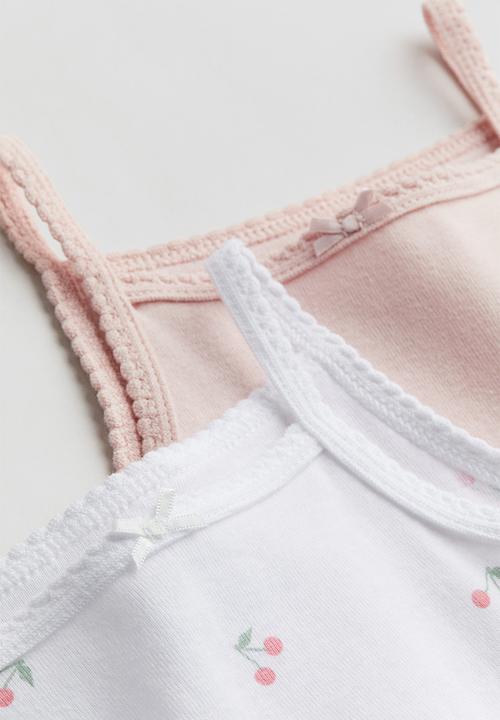 H&M - 2 pack sleeveless cotton bodysuits - light pink cherries
