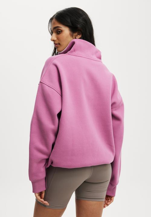 Cotton On - Plush Essential Half Zip Jumper - Red Violet