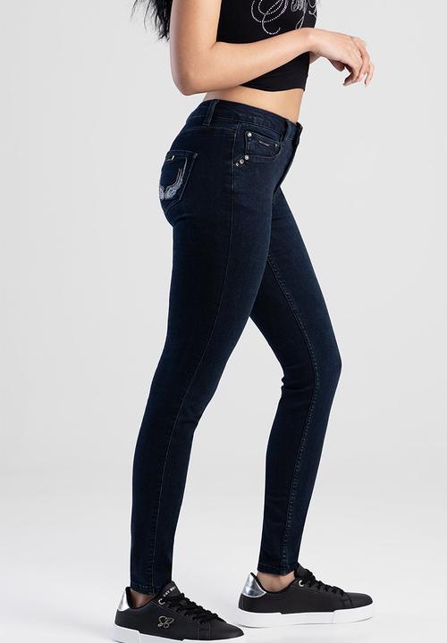SISSY BOY - Arlo:Mid-Waist Skinny With A Back Pocket Embroidery - Blue/Black