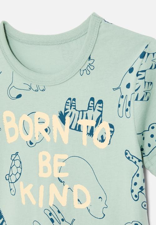 Pop Candy - Born to be kind print tee-light green
