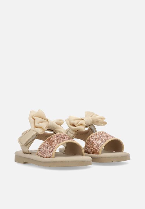Pop Candy - Bowknot sequined sandals-gold