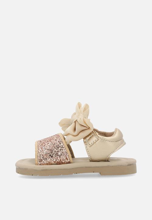 Pop Candy - Bowknot sequined sandals-gold
