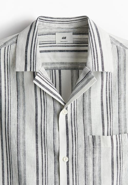 H&M - Regular fit linen-blend resort shirt - grey striped 