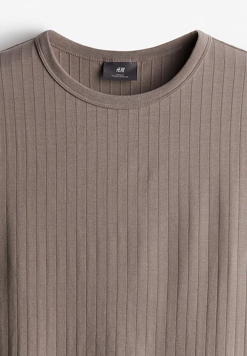 H&M - Slim fit ribbed lyocell-blend t-shirt - dark beige