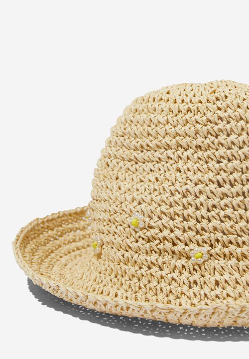Cotton On - Kids crochet bucket hat - natural/daisies