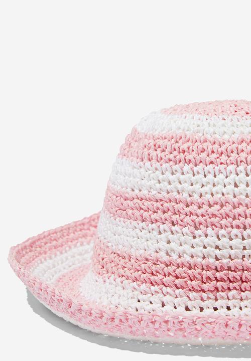 Cotton On - Kids crochet bucket hat - blush pink/white stripe