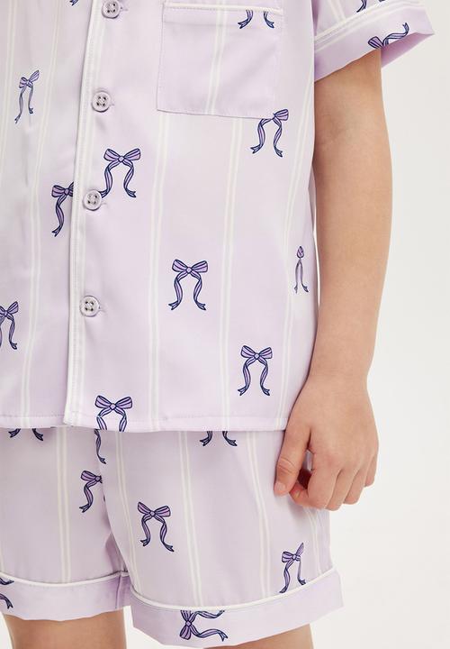 Cotton On - Casey short sleeve pyjama set - vintage lilac/stripe bows