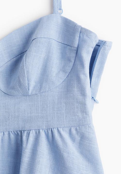 H&M - Linen-blend bustier top - light blue
