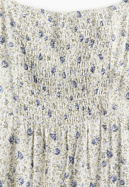 H&M - Puff-sleeved midi dress - cream floral 
