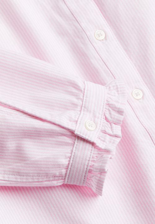 H&M - Frill-trimmed oxford blouse - light pink striped