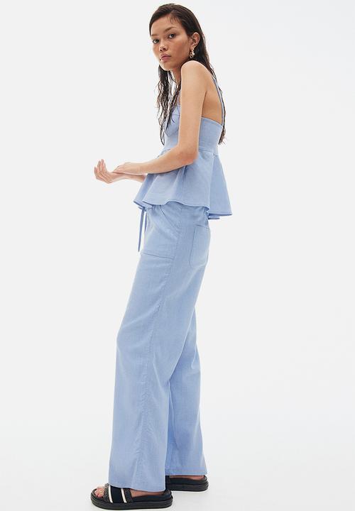 H&M - Linen-blend straight trousers - light blue