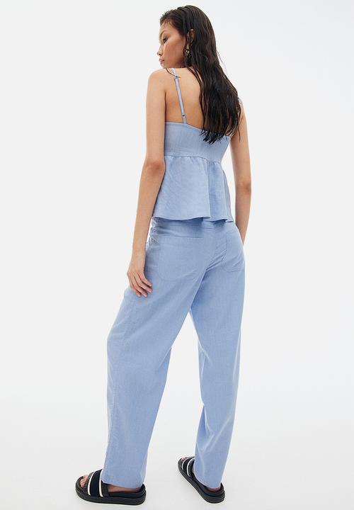 H&M - Linen-blend straight trousers - light blue