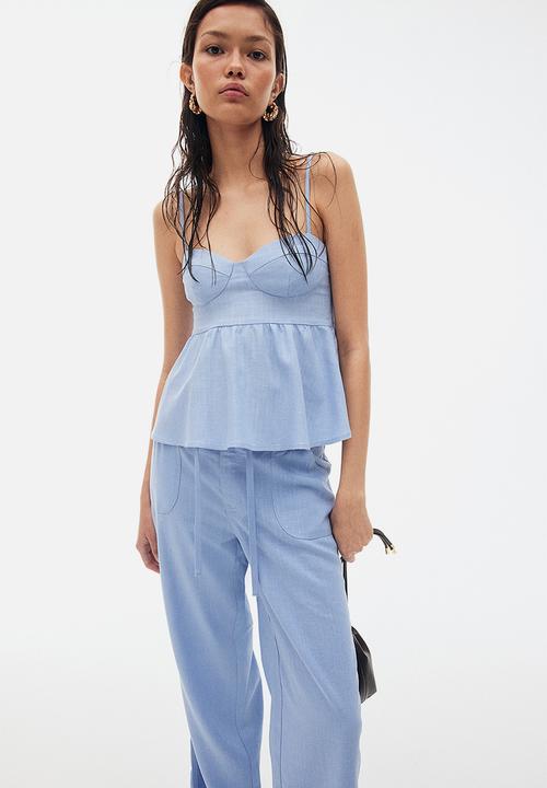 H&M - Linen-blend straight trousers - light blue