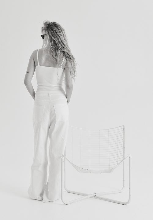 H&M - Rib-knit strappy top - cream