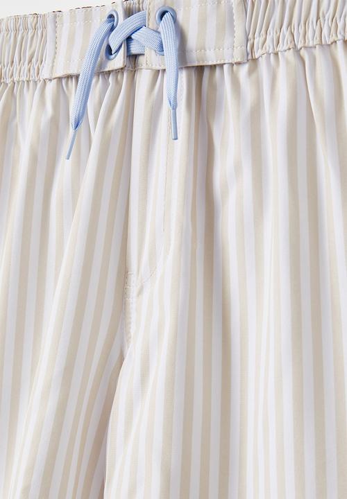 Cotton On - Bobby stretch board short - rainy day & white vertical stripe