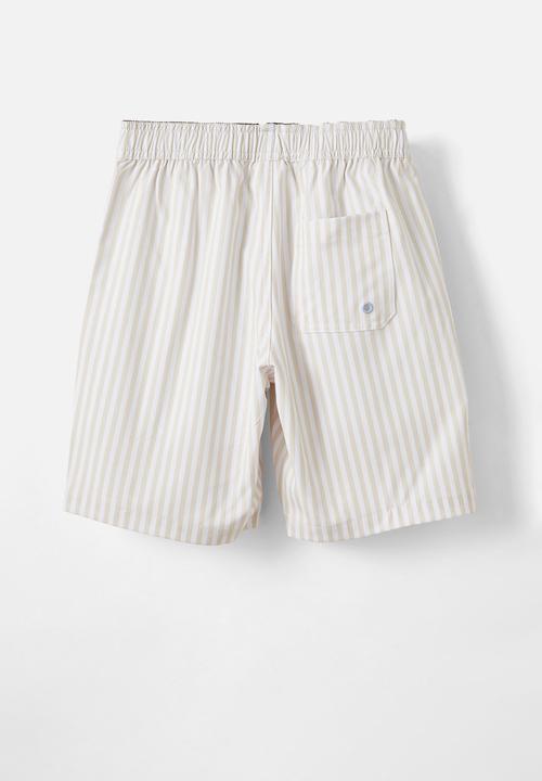 Cotton On - Bobby stretch board short - rainy day & white vertical stripe
