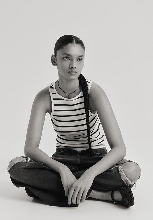 H&M - Ribbed vest top - cream striped