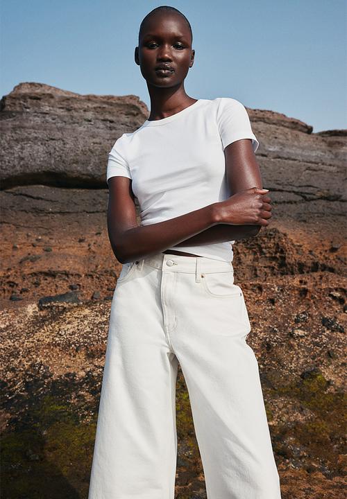 H&M - Wide high ankle jeans - white