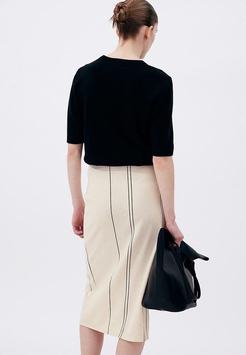 H&M - Textured-knit wrap skirt - cream striped 
