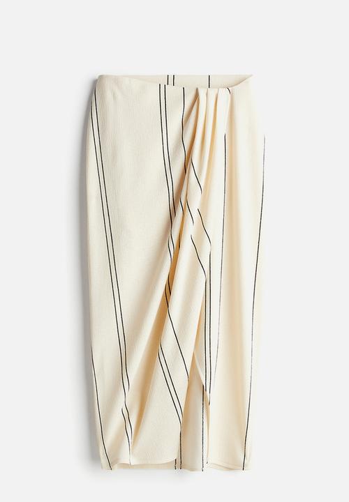H&M - Textured-knit wrap skirt - cream striped 