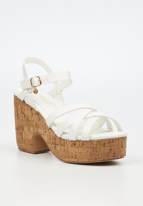 Miss Black - Honey 2 block heel - white
