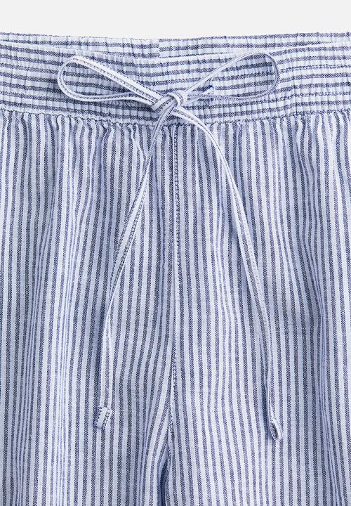 H&M - Linen-blend trousers - blue striped 