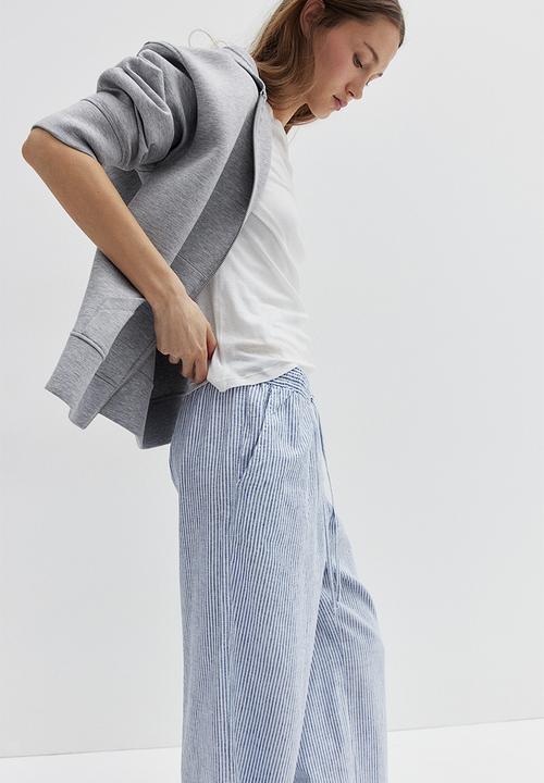 H&M - Linen-blend trousers - blue striped 