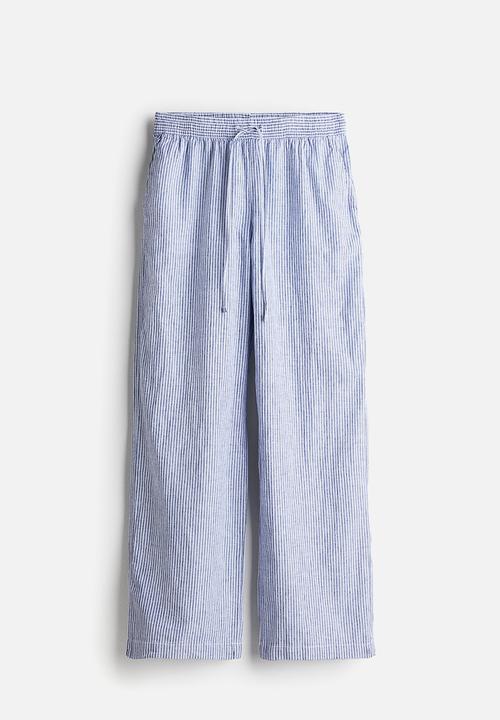 H&M - Linen-blend trousers - blue striped 