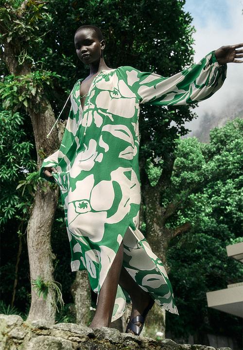 H&M - Balloon-sleeved dress - green,multi