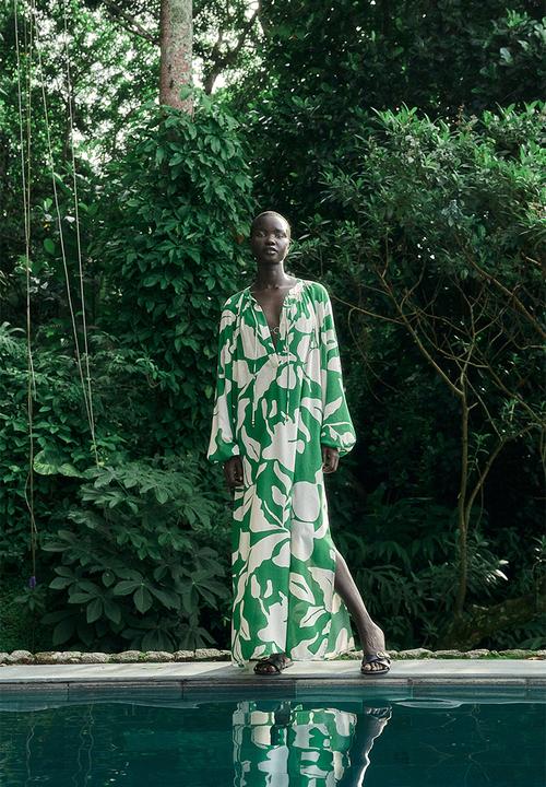 H&M - Balloon-sleeved dress - green,multi