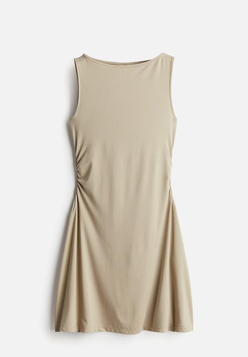 H&M - Gathered dress with flared skirt - light khaki green