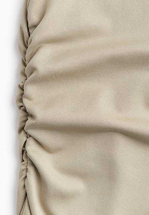 H&M - Gathered dress with flared skirt - light khaki green