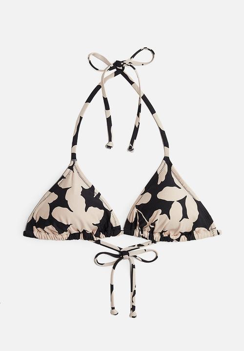 H&M - Padded triangle bikini top - black & beige patterned