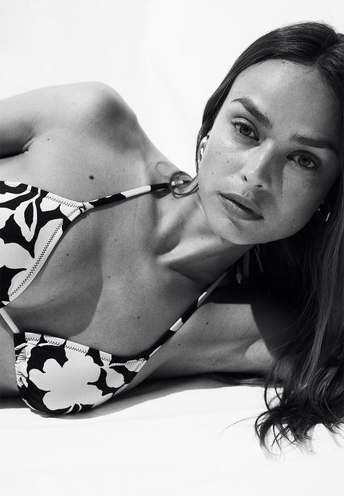 H&M - Padded triangle bikini top - black & beige patterned