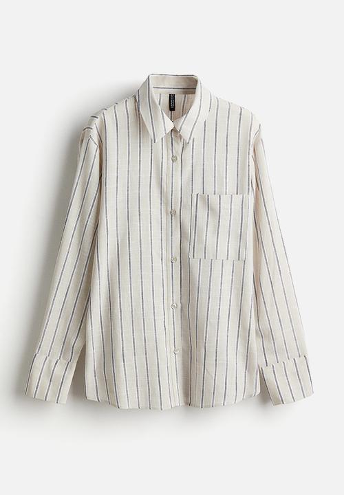 H&M - Linen-blend shirt - light beige striped