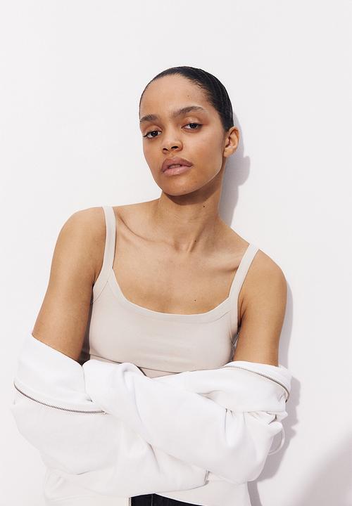 H&M - Cropped strappy top - light beige