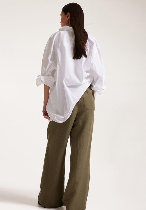 H&M - Linen-blend trousers - dark khaki green