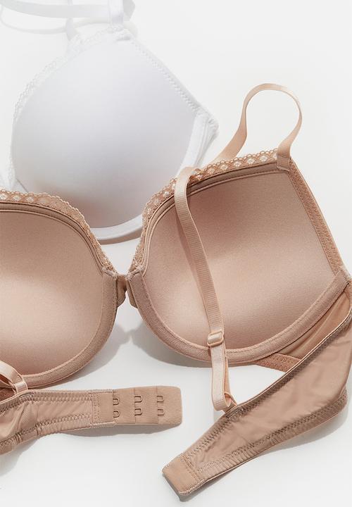 H&M - 2 pack microfibre push-up bras - beige & white