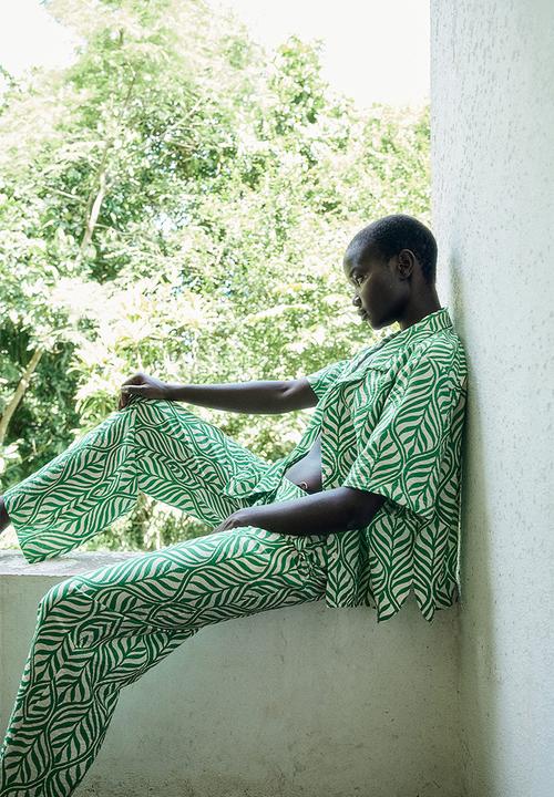 H&M - Wide trousers - green leaf patterned 