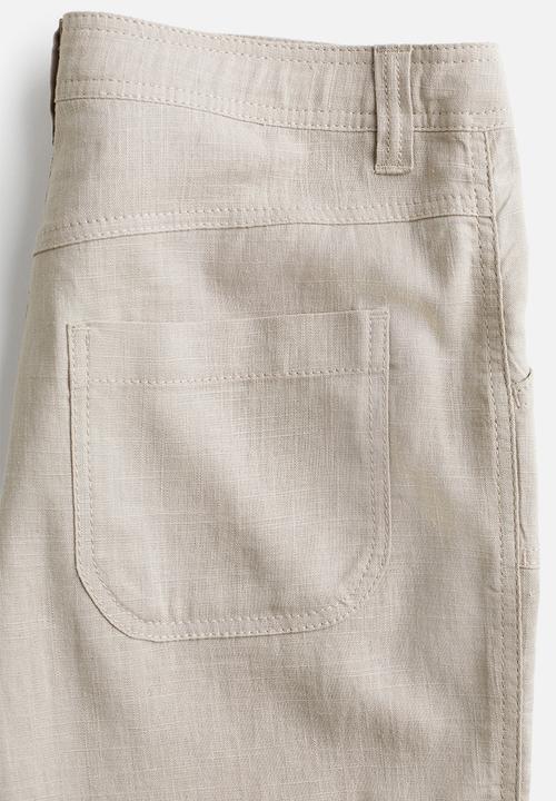 H&M - Linen-blend straight trousers - beige & grey