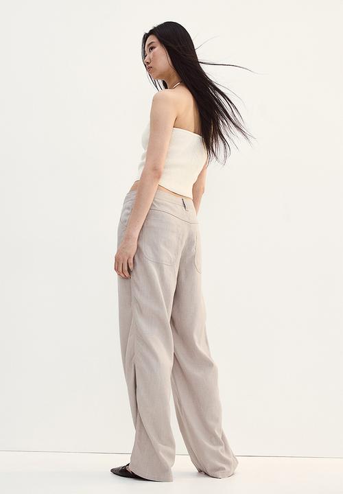 H&M - Linen-blend straight trousers - beige & grey