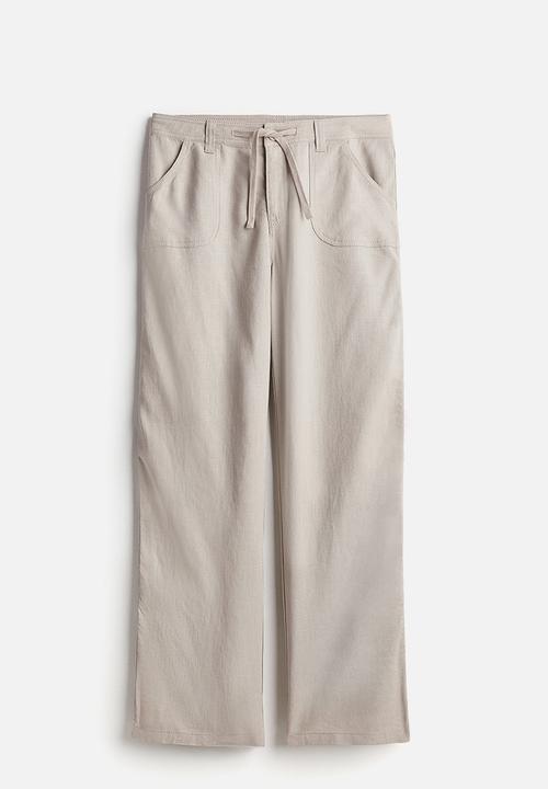 H&M - Linen-blend straight trousers - beige & grey