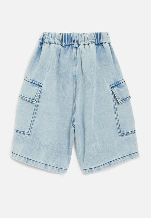 Pop Candy - Denim utility shorts-light blue