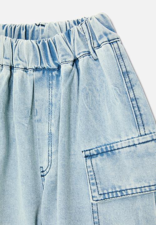 Pop Candy - Denim utility shorts-light blue